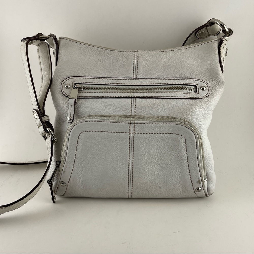 Tignanello White Leather Crossbody Bag Multi Pocket Travel Purse